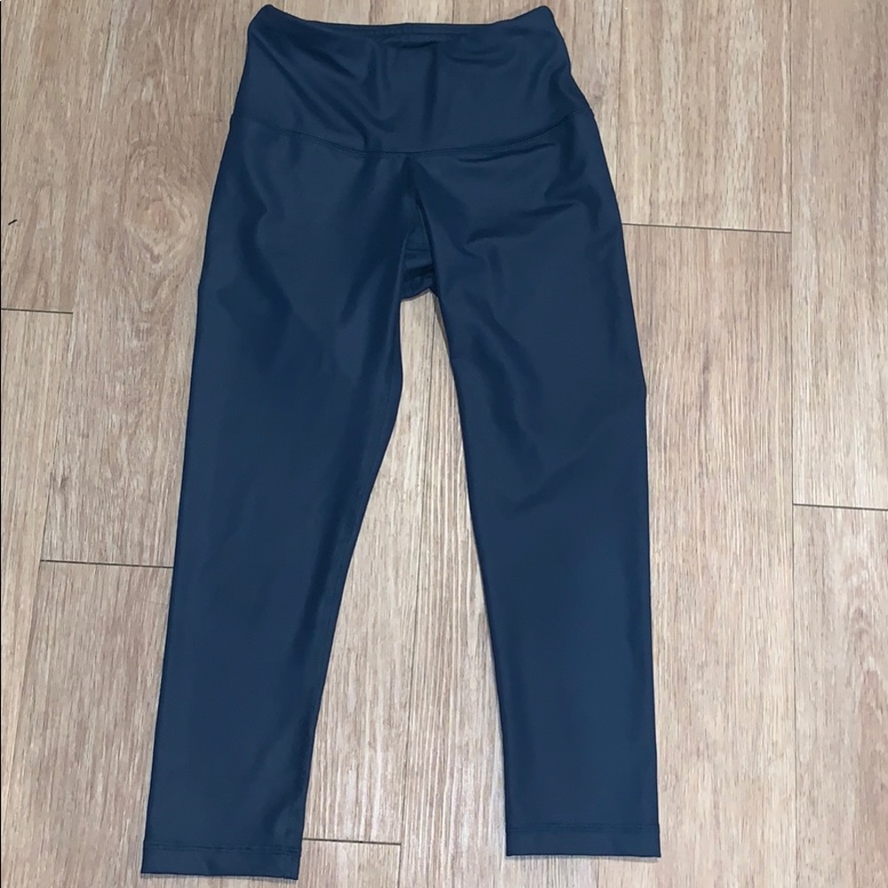 Blue metallic capris workout pants